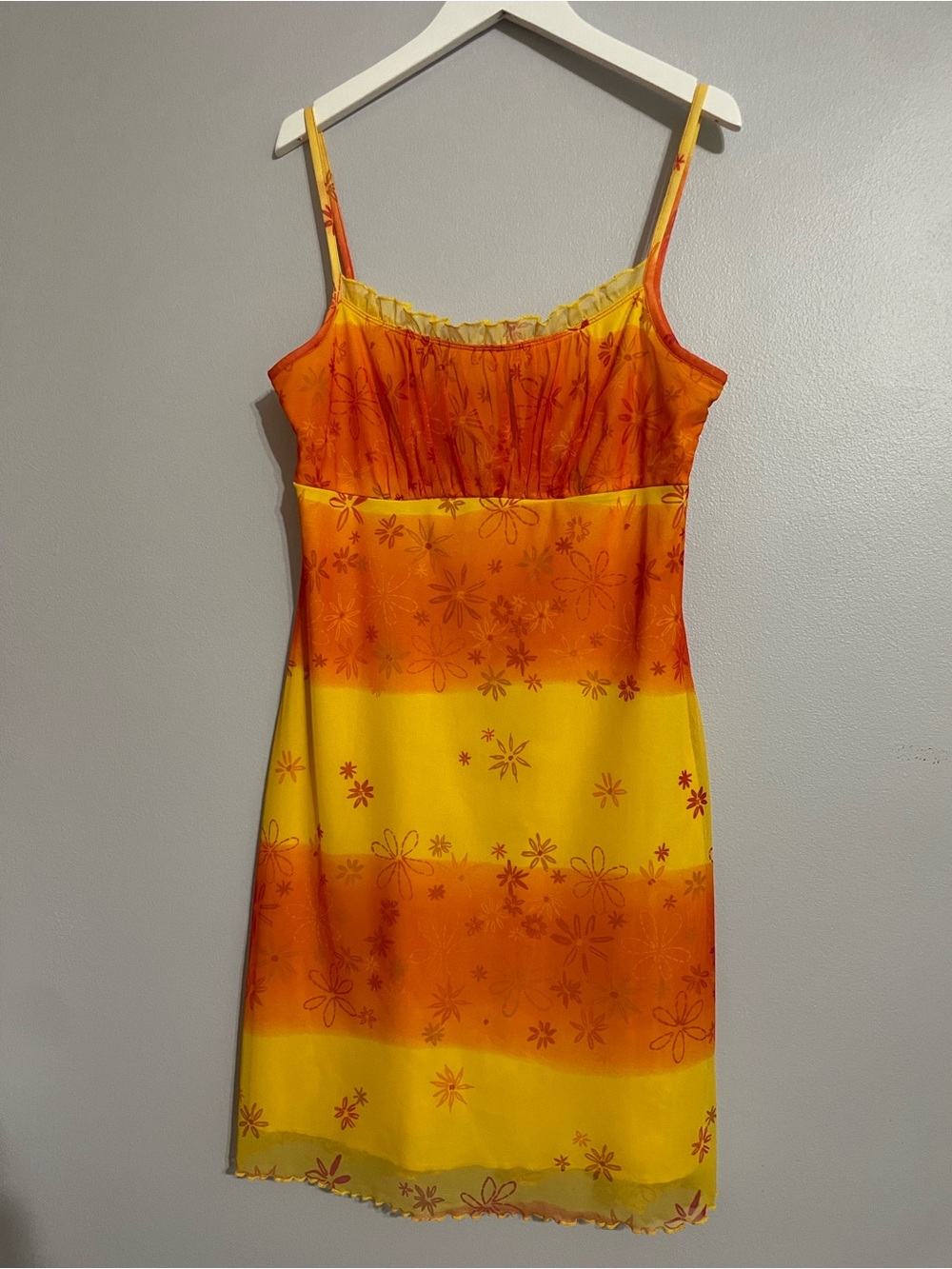 Y2K Orange and Yellow Stripe Floral Slip Dress